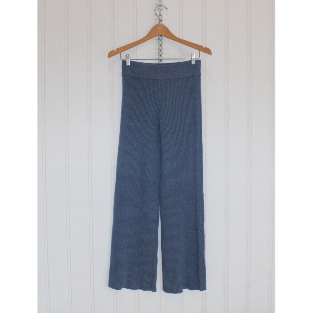 Aerie Gotta Jet Ribbed Wide Leg Lounge Pants Blue High Rise Sweater Knit S NWT‎